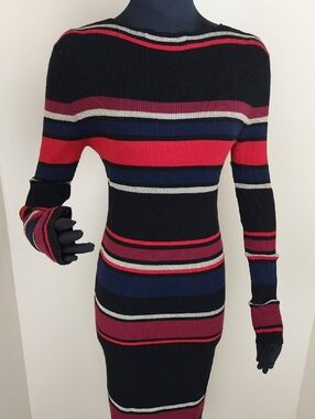 Cupcakes Cashmere Striped Long Sleeve Bodycon Sweater Dress Medium
